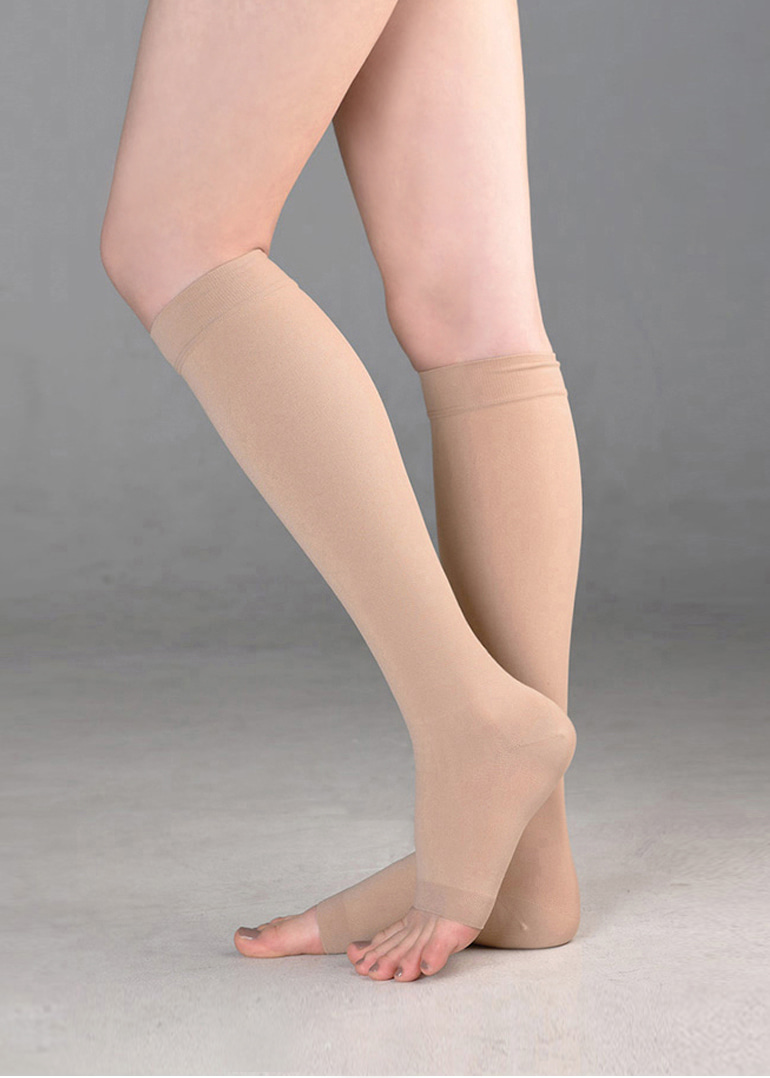 Compression stockings for nurses, open front